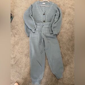 Pink Lily- Women's Cable Knit Button-Front Cardigan Sweater with Joggers